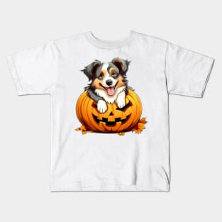 Australian Shepherd Dog inside Pumpkin #2 Kids T-Shirt